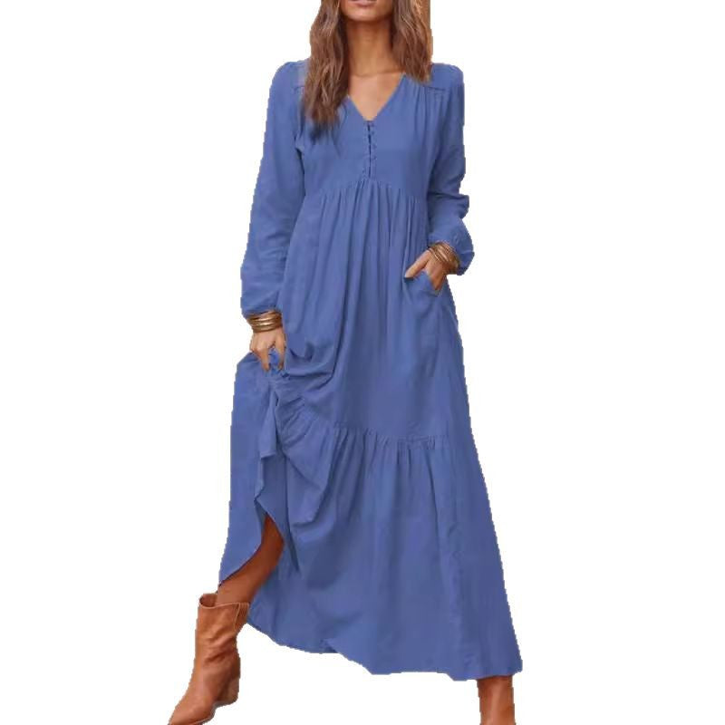 🔥This week's hot sale🔥Retro Cotton and Linen Casual Long-Sleeved Full Skirt Dress