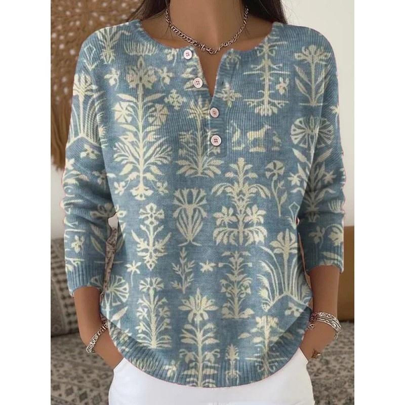 🔥This week's hot sale🔥Buttoned Christmas Tree Print Sweatshirt