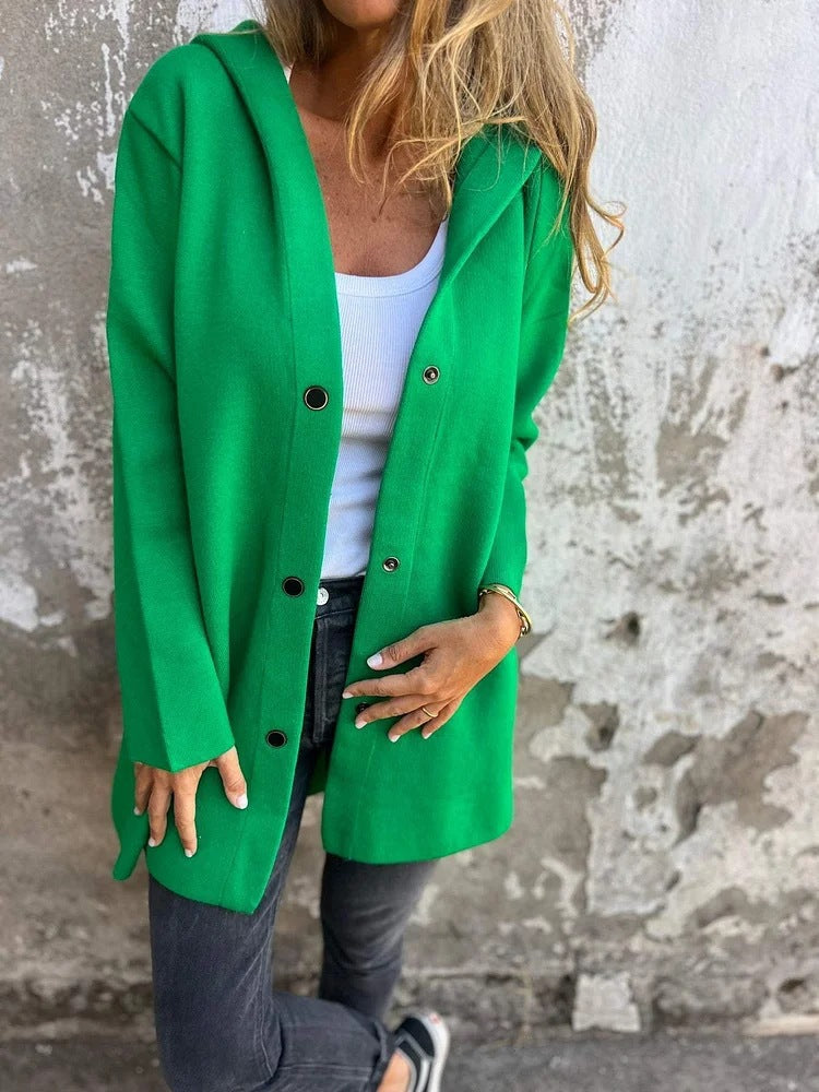 🔥This week's hot sale🔥Women's solid color casual single-breasted hooded jacket
