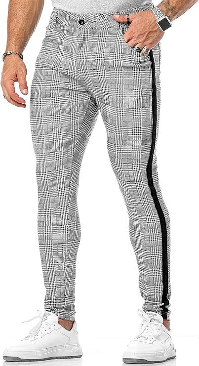 Men's slim striped plaid printed trousers