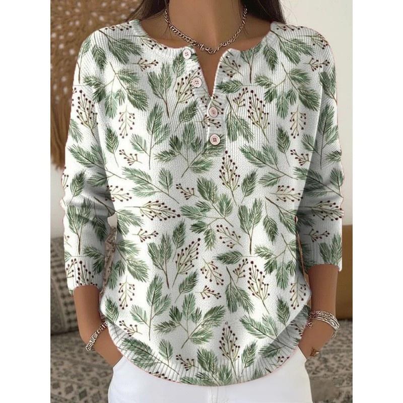 🔥This week's hot sale🔥Buttoned Christmas Tree Print Sweatshirt