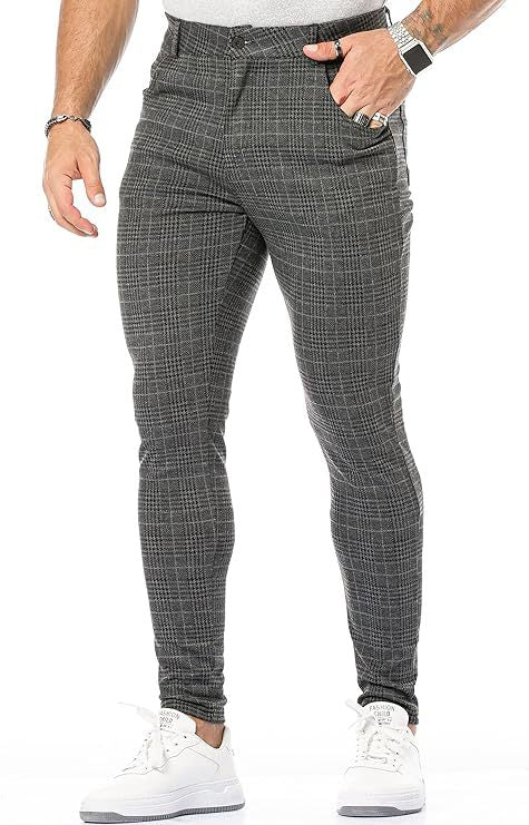Men's slim striped plaid printed trousers