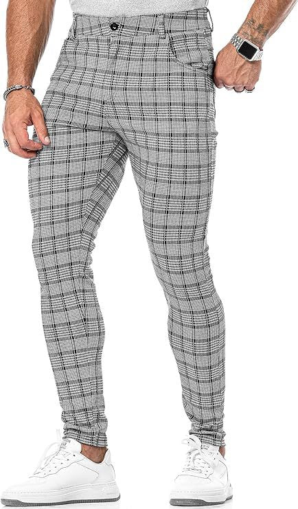 Men's slim striped plaid printed trousers
