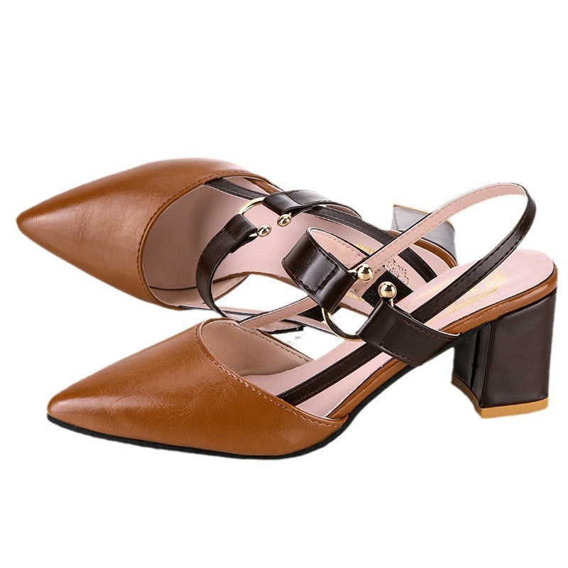 🔥This week's hot sale🔥Women's thick heel pointed toe buckle high heel sandals