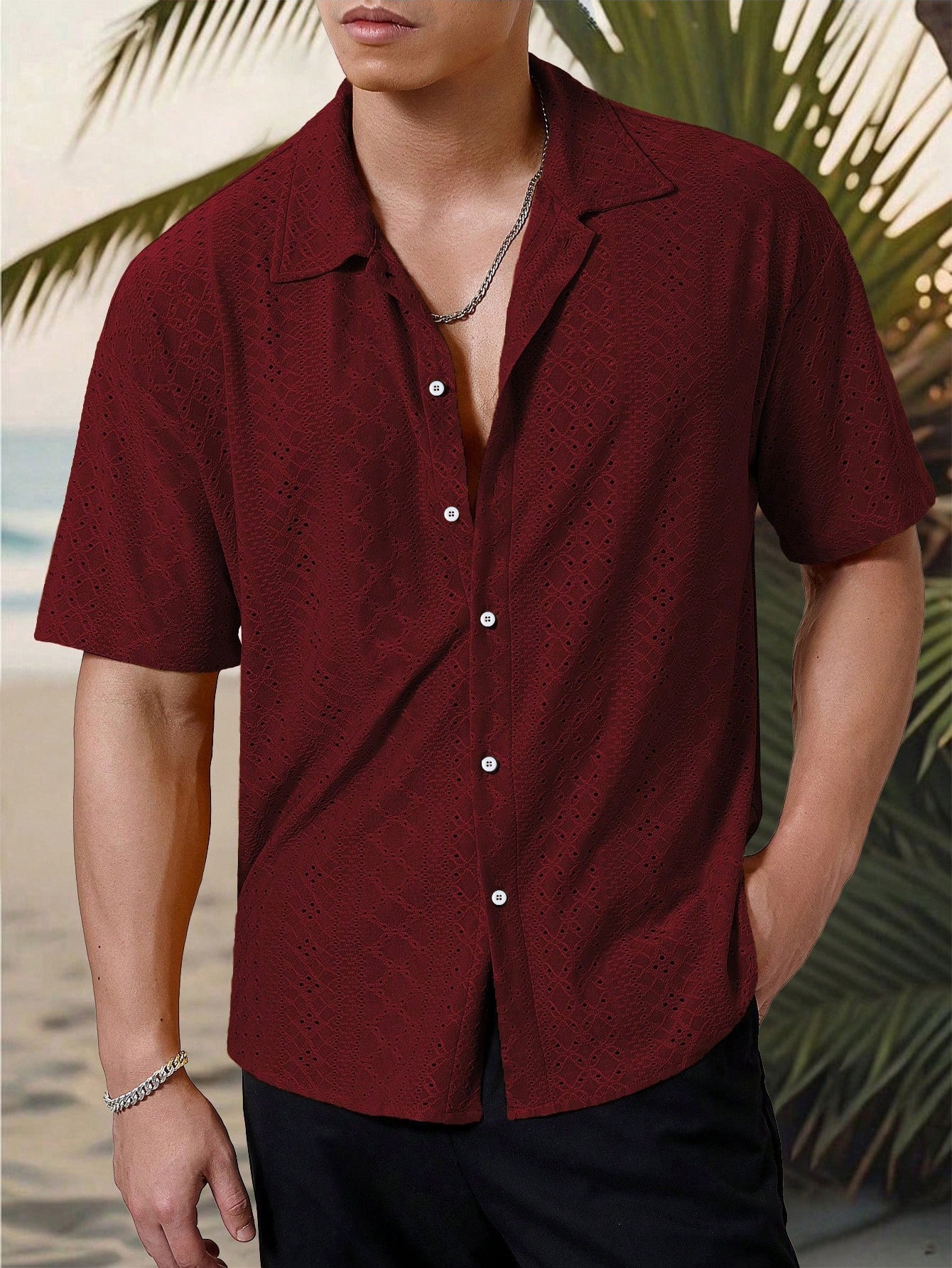 Men's Cutout Print Casual Button-Down Shirt To