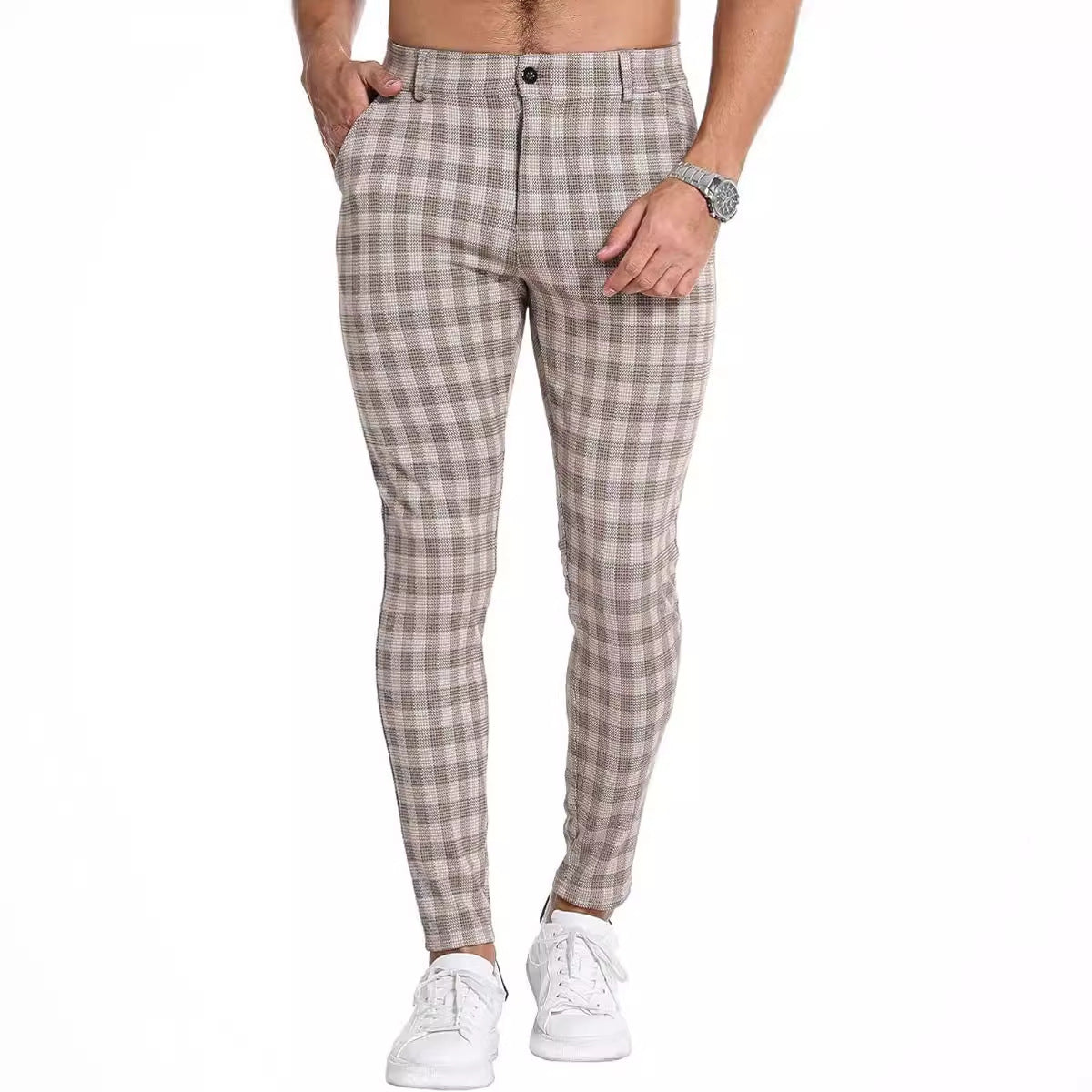 Men's slim striped plaid printed trousers