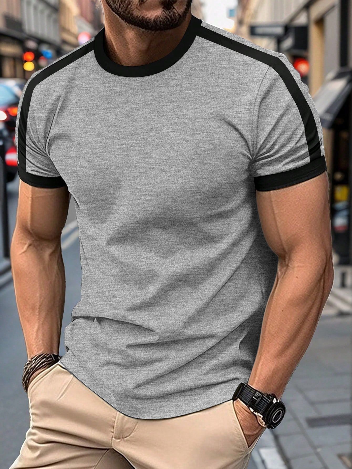 Men's contrasting crew neck T-shirt