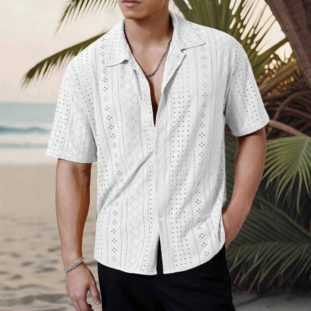 Men's Cutout Print Casual Button-Down Shirt To
