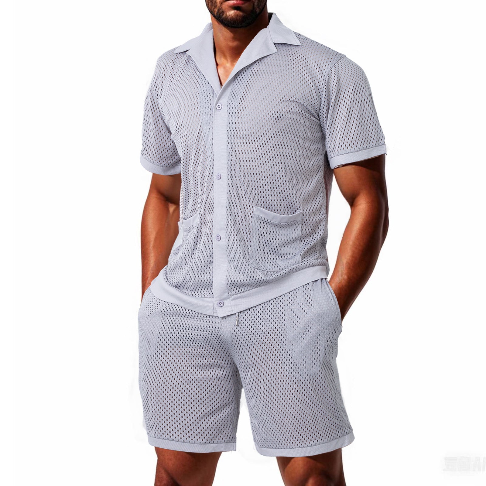 Men's solid color hollow shorts suit