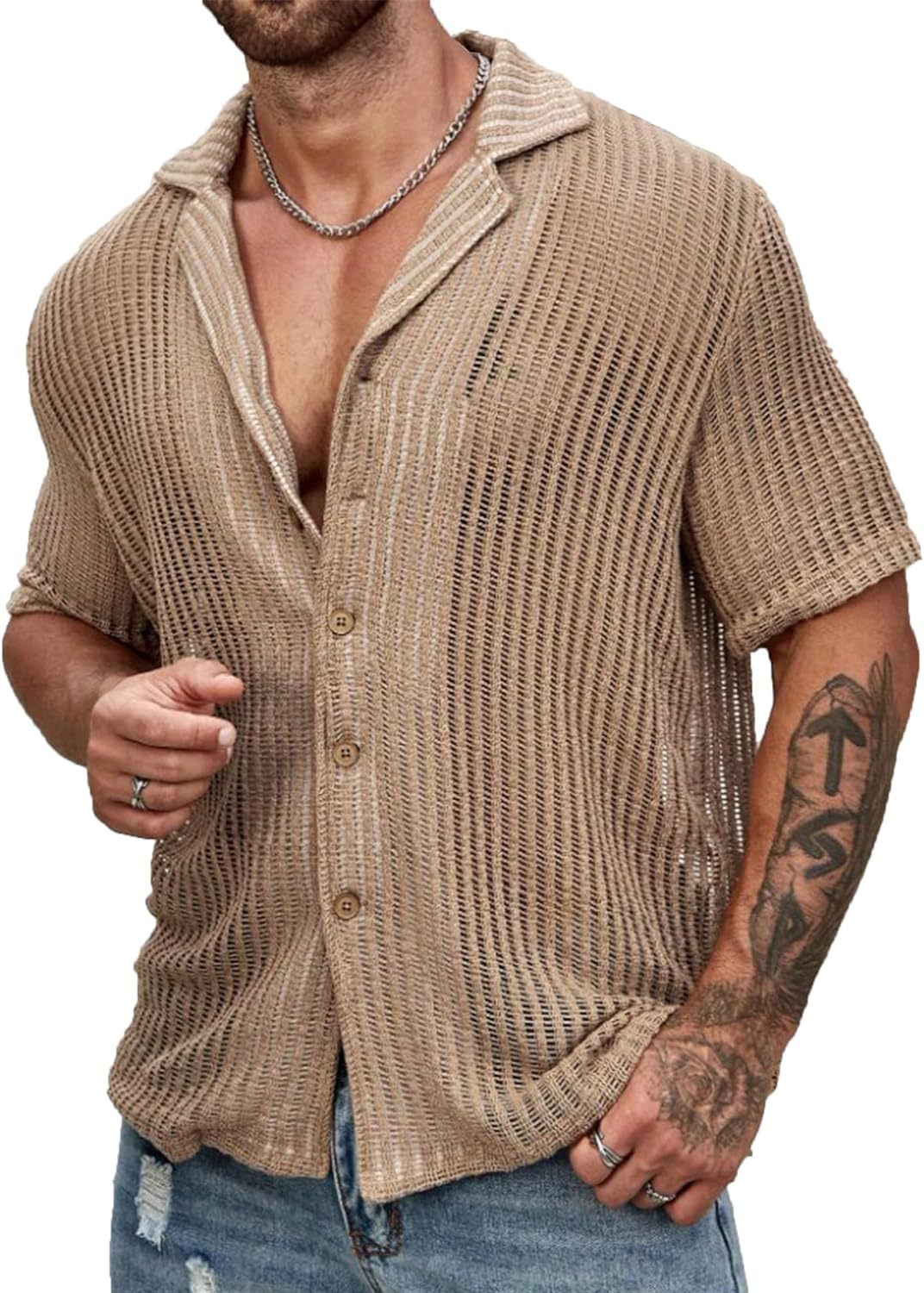 Men's solid color knitted shirt tops