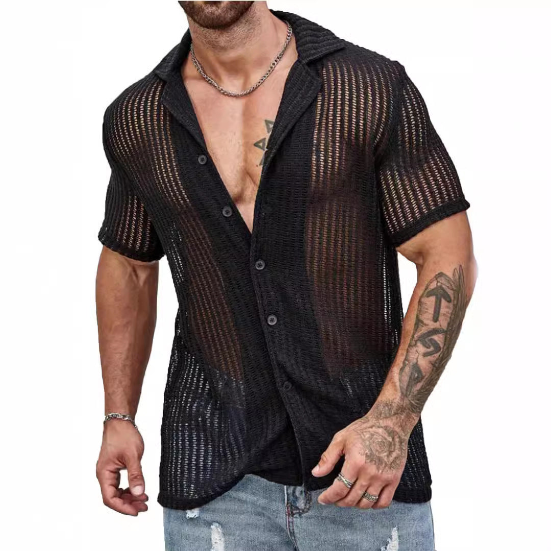 Men's solid color knitted shirt tops