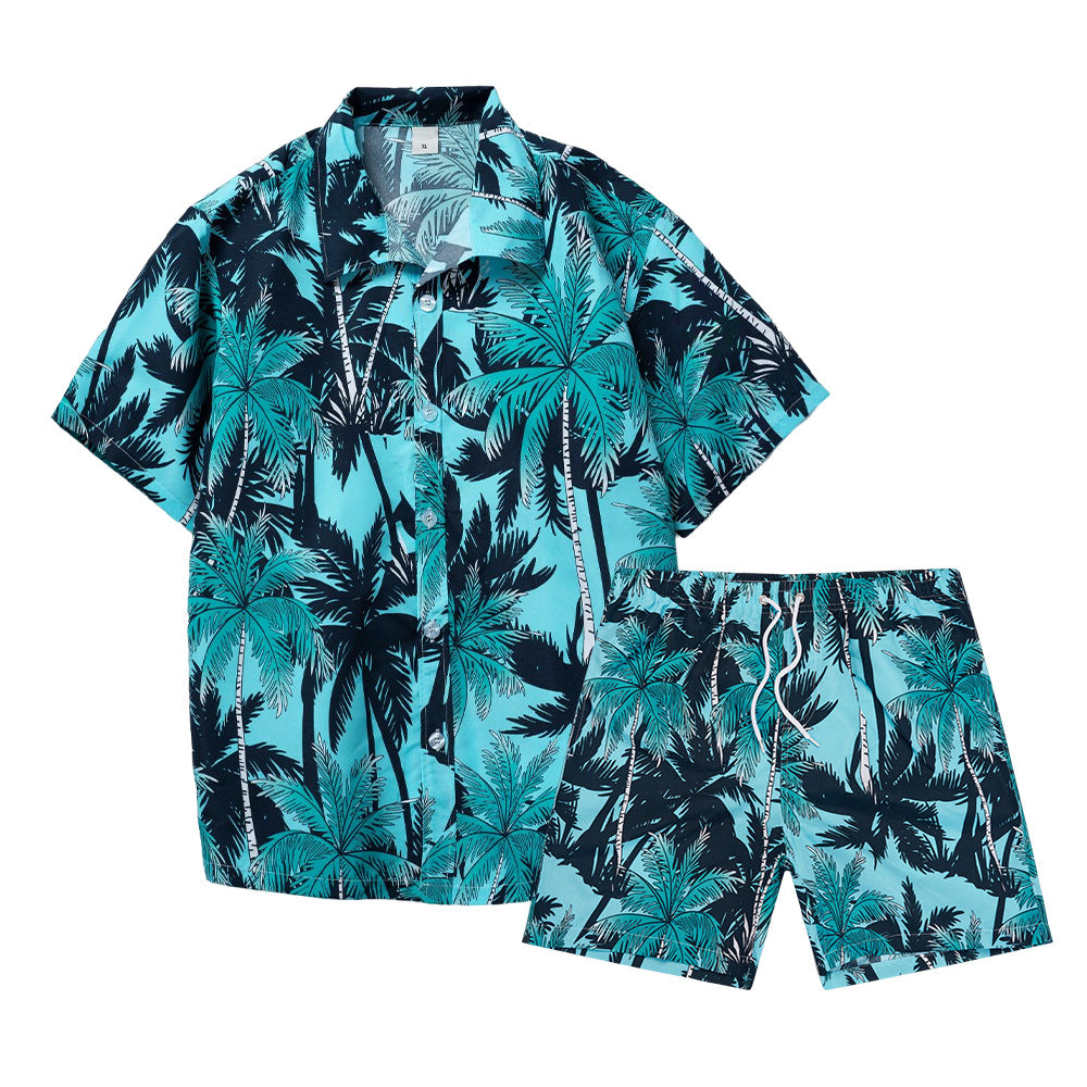 Men's Hawaiian Beach Floral Shirt and Shorts Two-Piece Set
