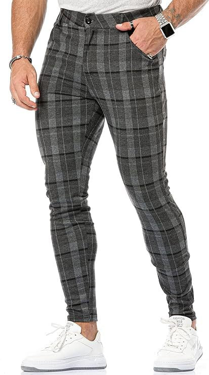 Men's slim striped plaid printed trousers