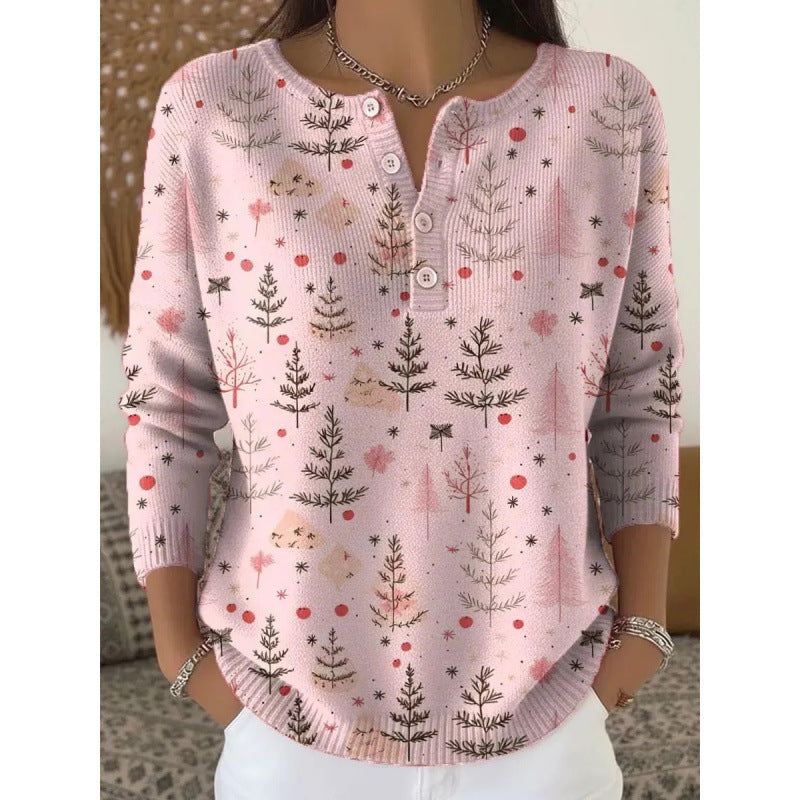 🔥This week's hot sale🔥Buttoned Christmas Tree Print Sweatshirt