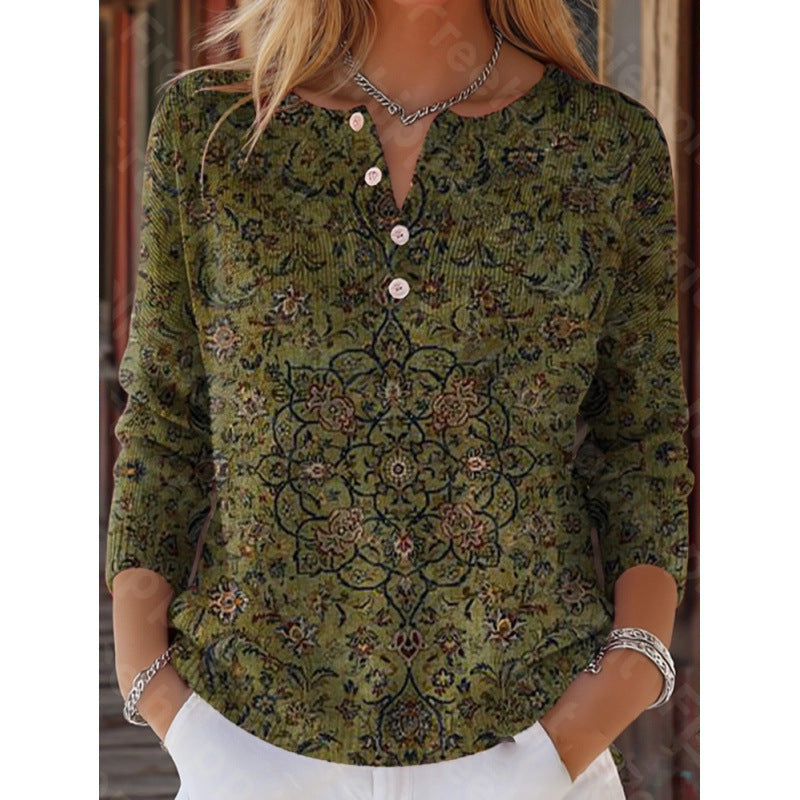 🔥This week's hot sale🔥Buttoned Christmas Tree Print Sweatshirt
