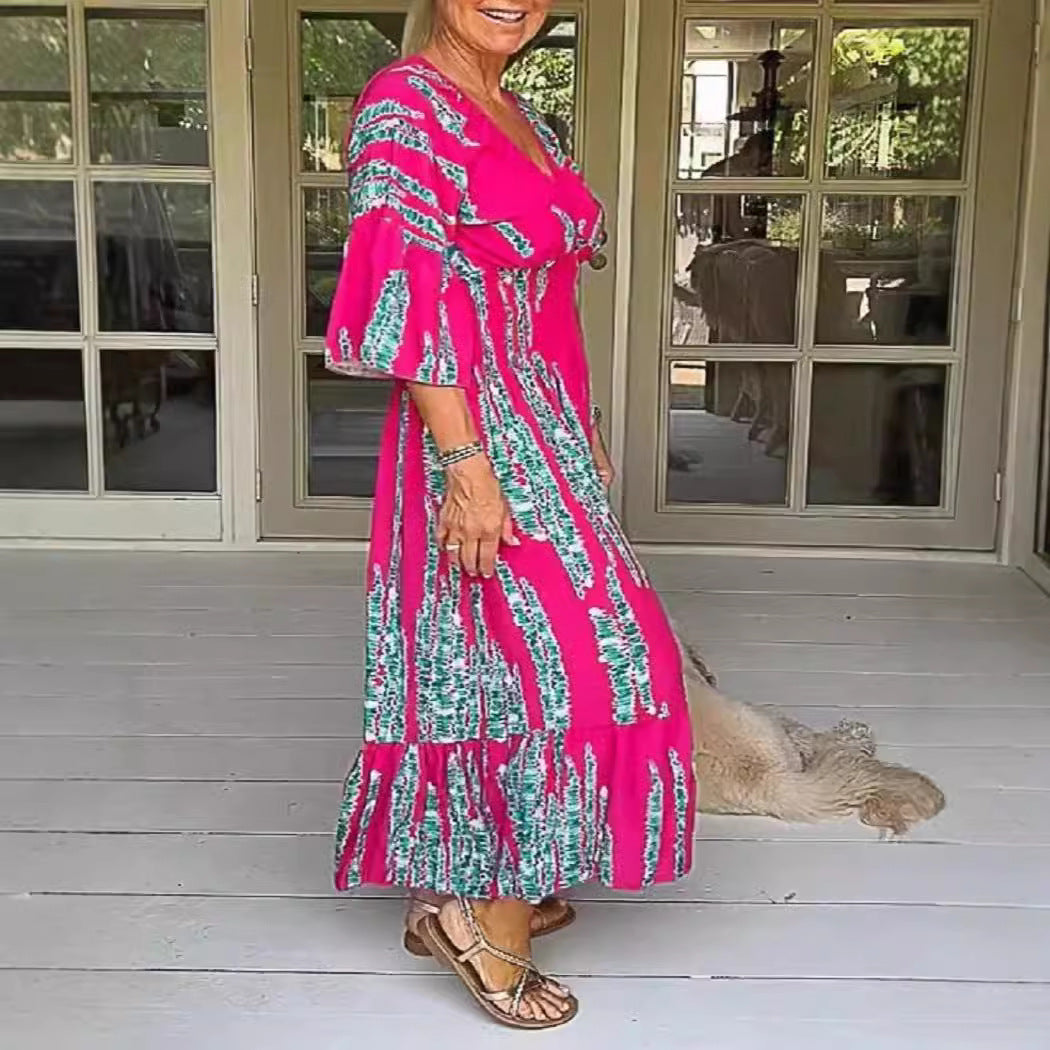🔥This week's hot sale🔥V-neck tie-dye print dress