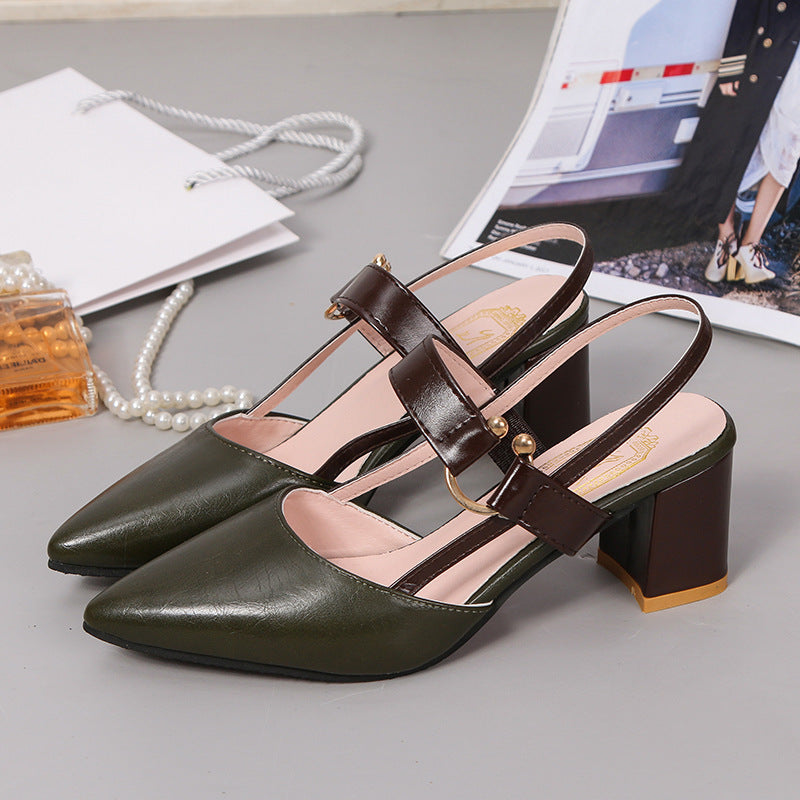 🔥This week's hot sale🔥Women's thick heel pointed toe buckle high heel sandals