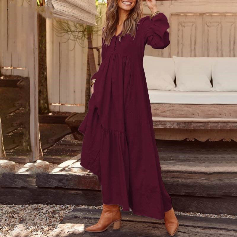 🔥This week's hot sale🔥Retro Cotton and Linen Casual Long-Sleeved Full Skirt Dress