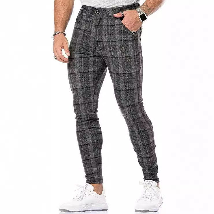 Men's slim striped plaid printed trousers