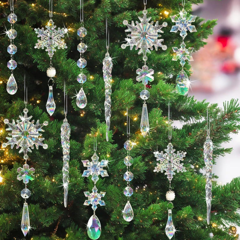 🔥This week's hot sale🔥18 Crystal Snowflake and Icicle Christmas Tree Ornaments