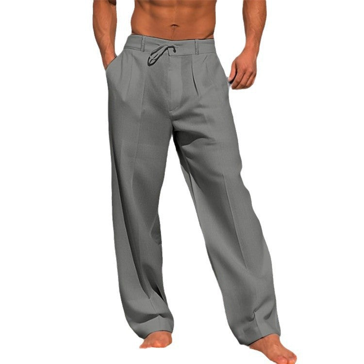 Men's solid color casual linen beach pants