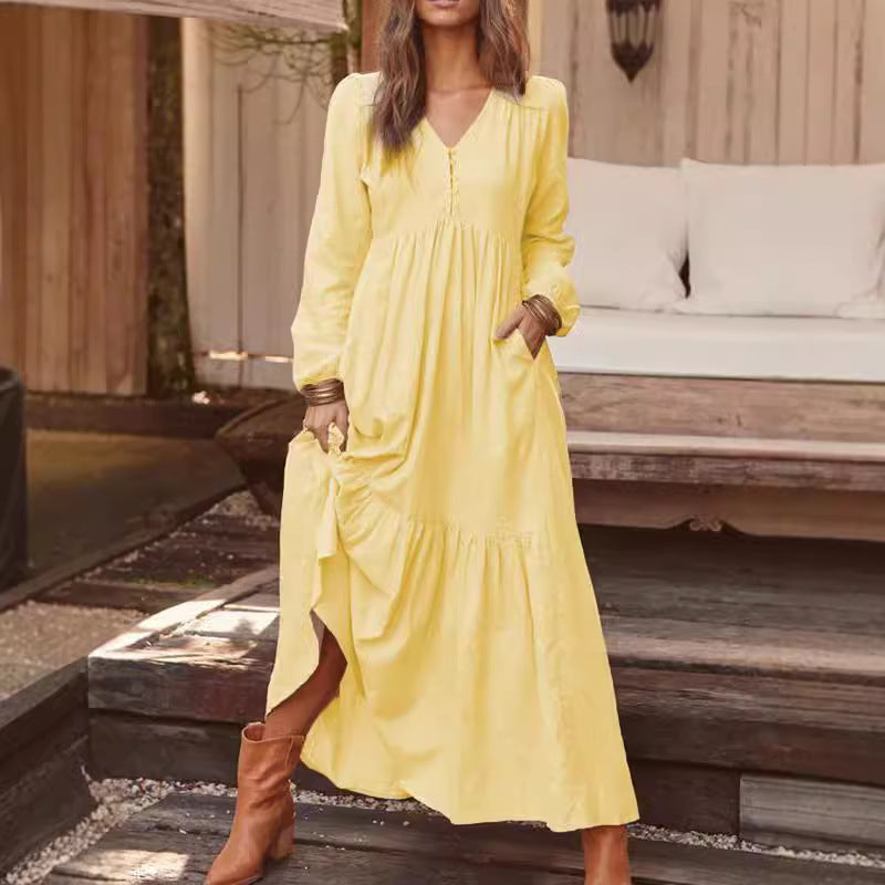 🔥This week's hot sale🔥Retro Cotton and Linen Casual Long-Sleeved Full Skirt Dress