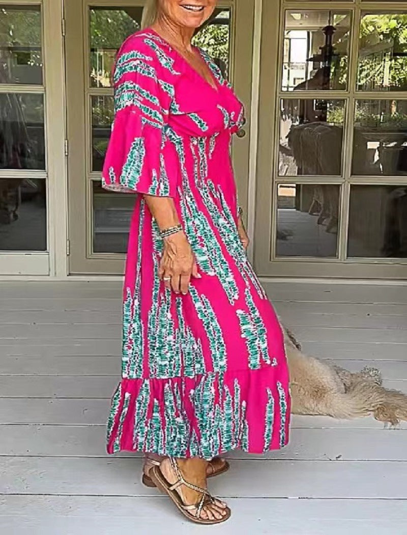 🔥This week's hot sale🔥V-neck tie-dye print dress