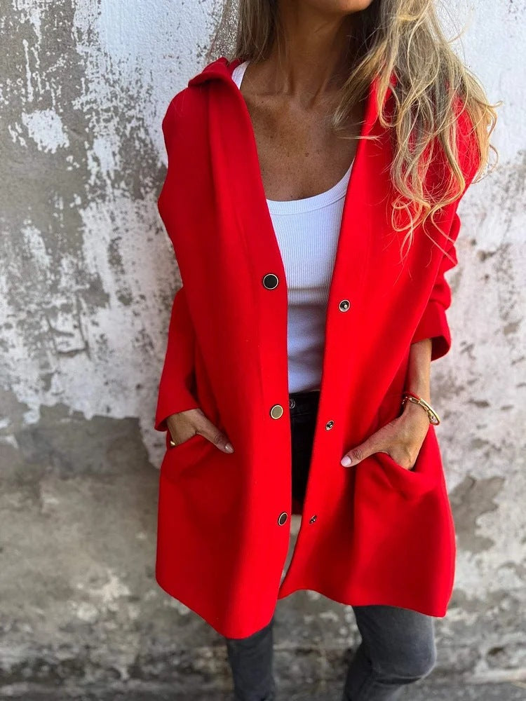 🔥This week's hot sale🔥Women's solid color casual single-breasted hooded jacket