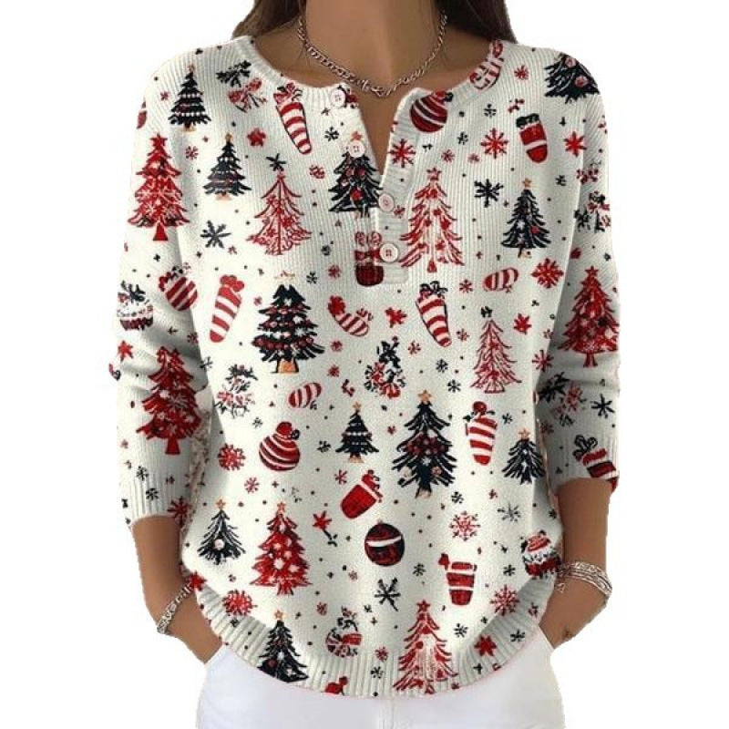 🔥This week's hot sale🔥Buttoned Christmas Tree Print Sweatshirt