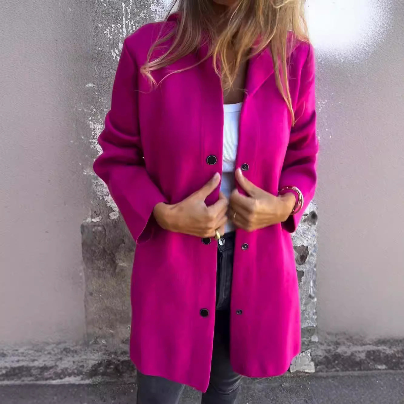 🔥This week's hot sale🔥Women's solid color casual single-breasted hooded jacket
