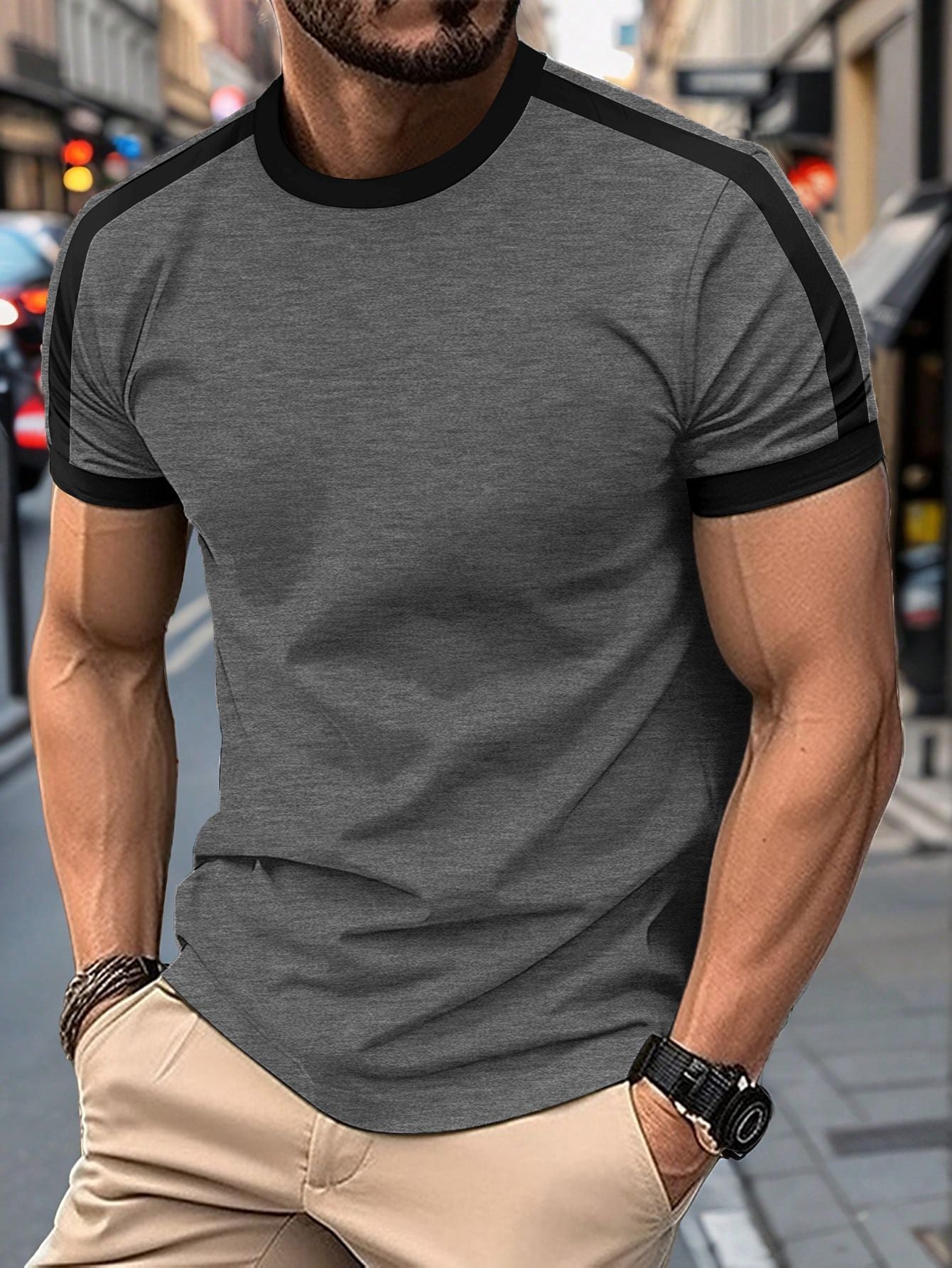 Men's contrasting crew neck T-shirt