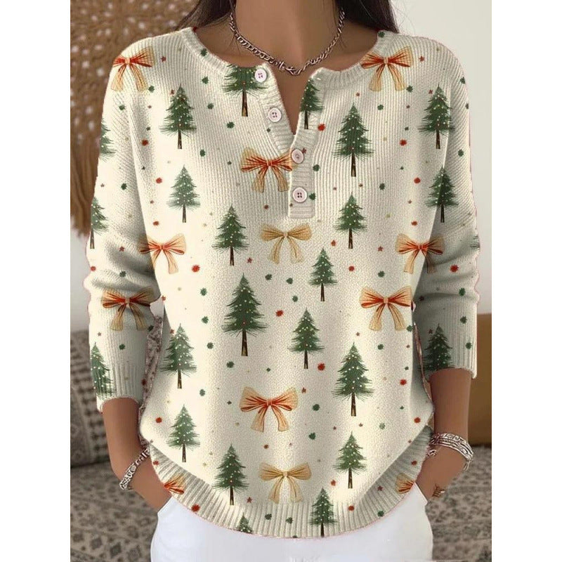 🔥This week's hot sale🔥Buttoned Christmas Tree Print Sweatshirt