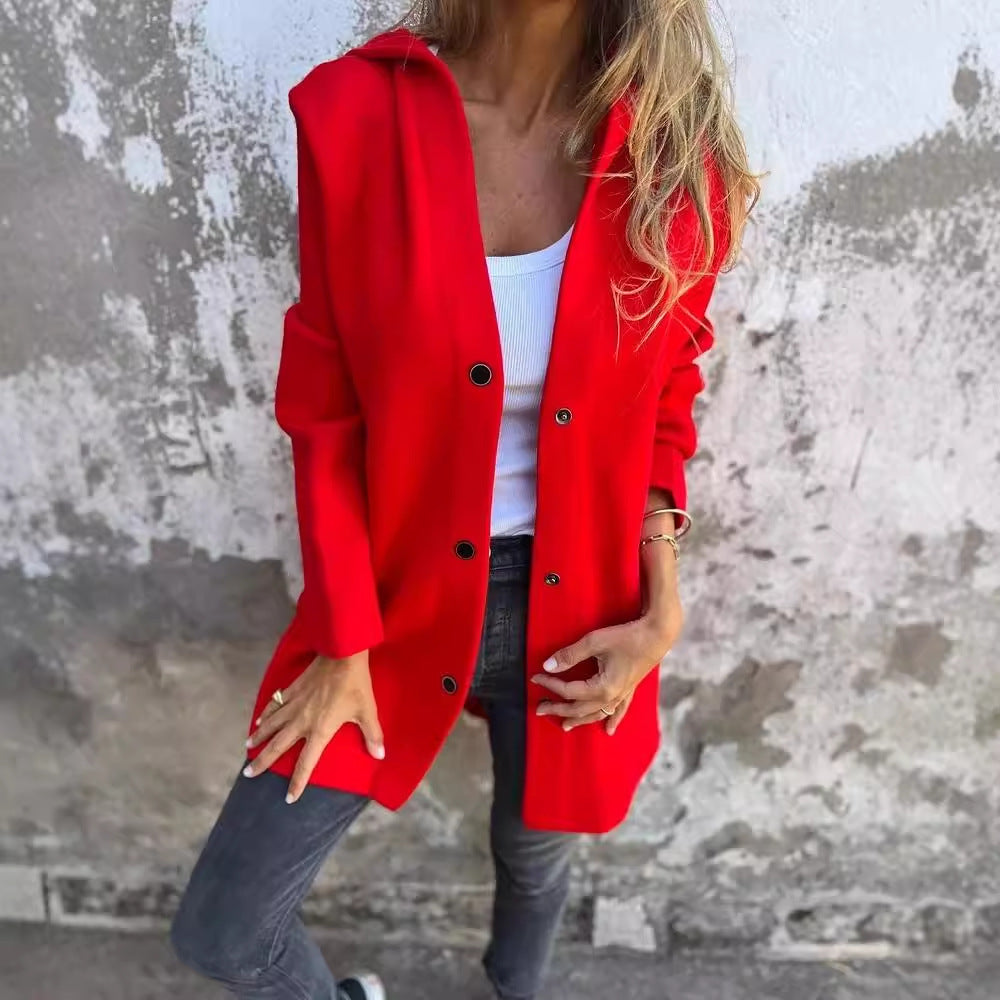 🔥This week's hot sale🔥Women's solid color casual single-breasted hooded jacket
