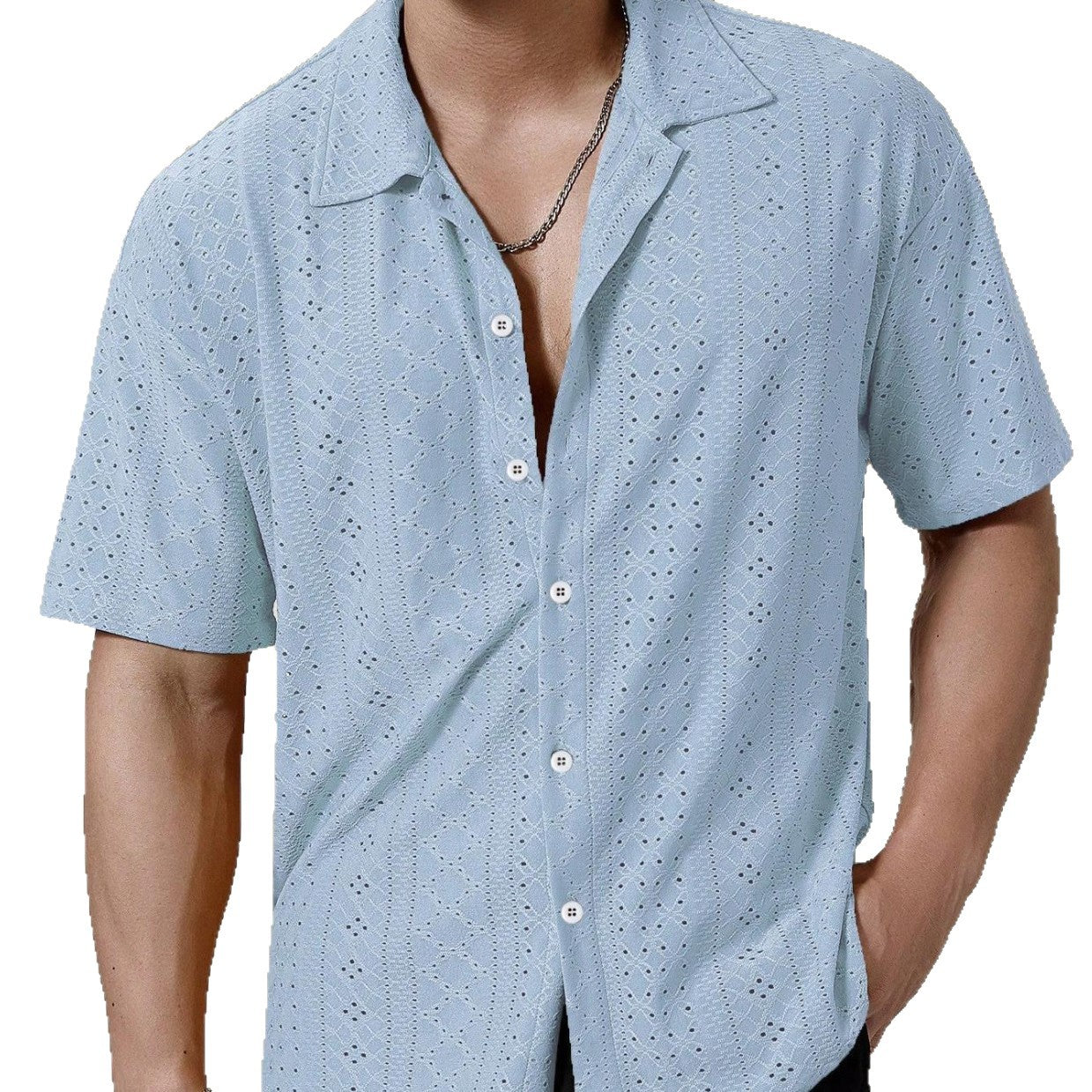 Men's Cutout Print Casual Button-Down Shirt To