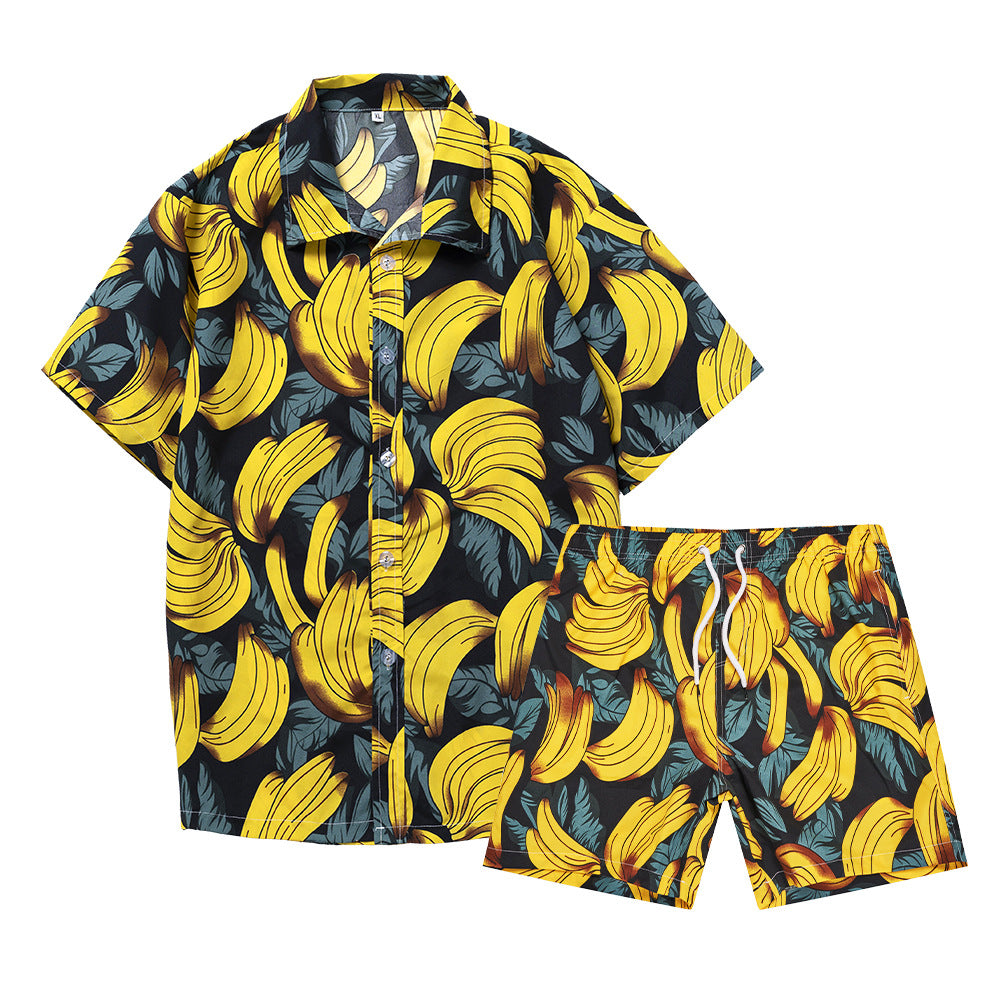 Men's Hawaiian Beach Floral Shirt and Shorts Two-Piece Set