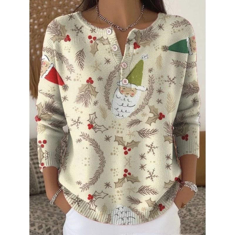 🔥This week's hot sale🔥Buttoned Christmas Tree Print Sweatshirt