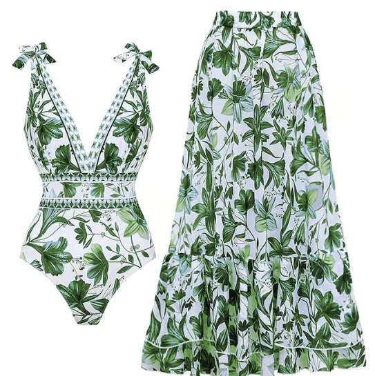 🔥This week's hot sale🔥 blue and white porcelain swimsuit wrap skirt suits