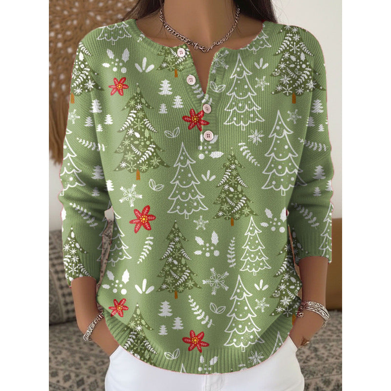 🔥This week's hot sale🔥Buttoned Christmas Tree Print Sweatshirt