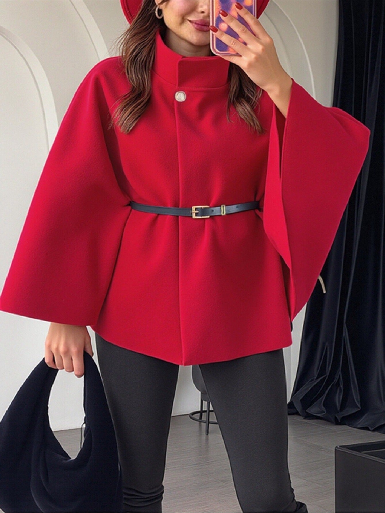 🔥This week's hot sale🔥Elegant Solid Color Belted Wool Cape Jacket