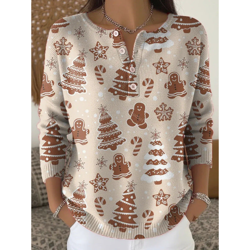 🔥This week's hot sale🔥Buttoned Christmas Tree Print Sweatshirt