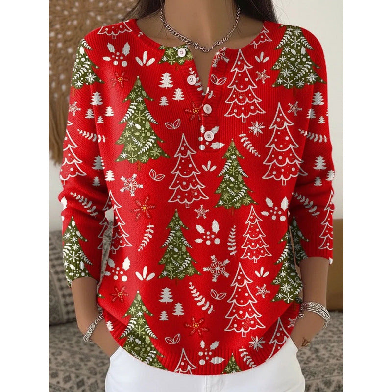 🔥This week's hot sale🔥Buttoned Christmas Tree Print Sweatshirt