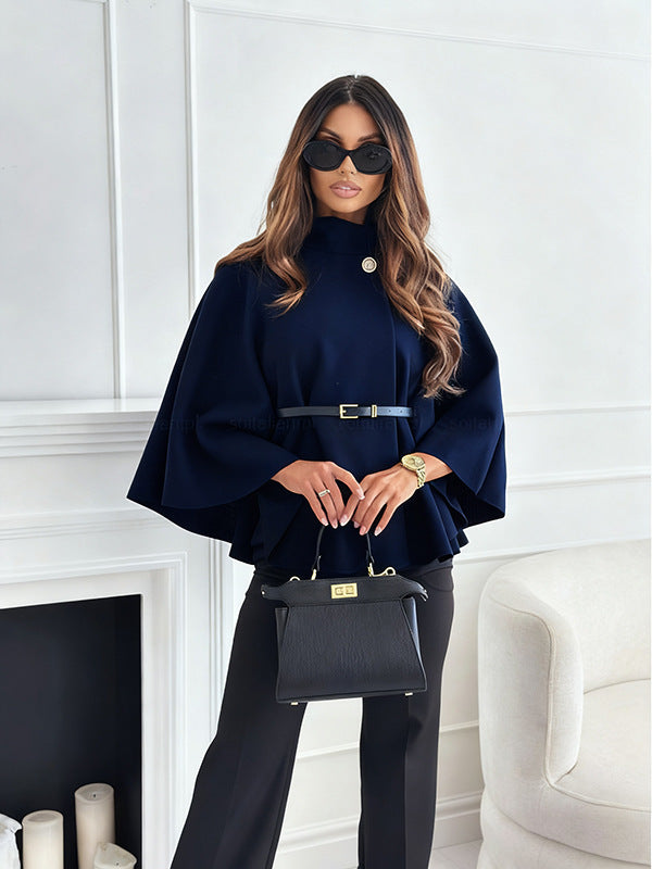 🔥This week's hot sale🔥Elegant Solid Color Belted Wool Cape Jacket