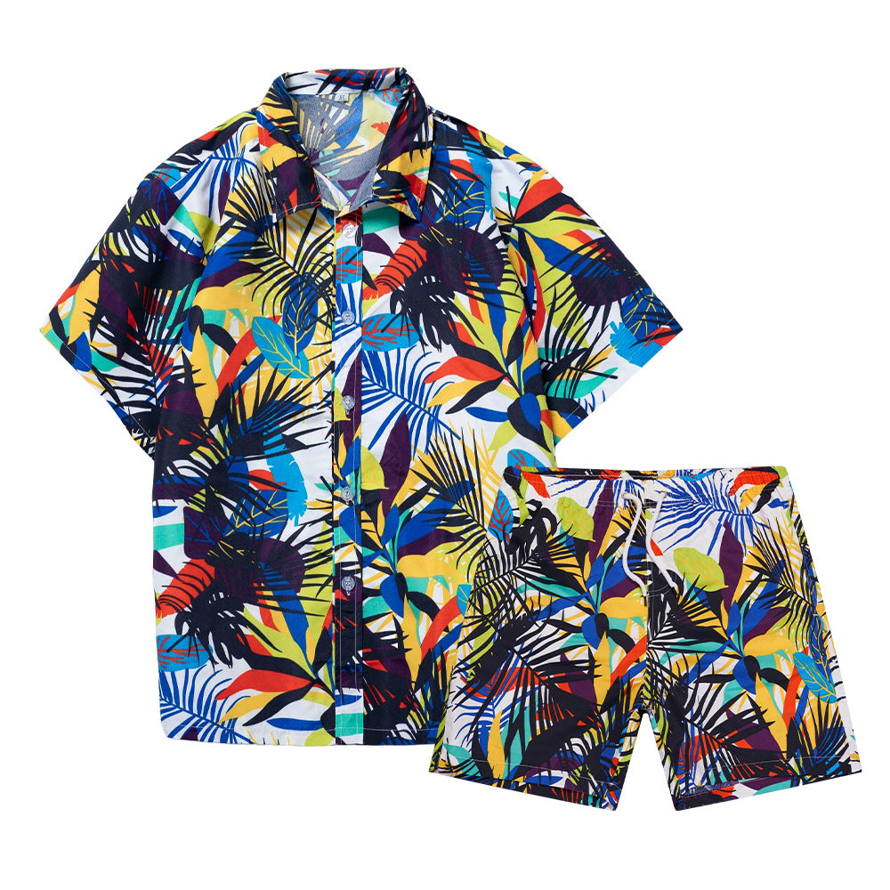 Men's Hawaiian Beach Floral Shirt and Shorts Two-Piece Set