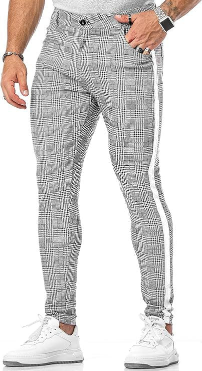 Men's slim striped plaid printed trousers