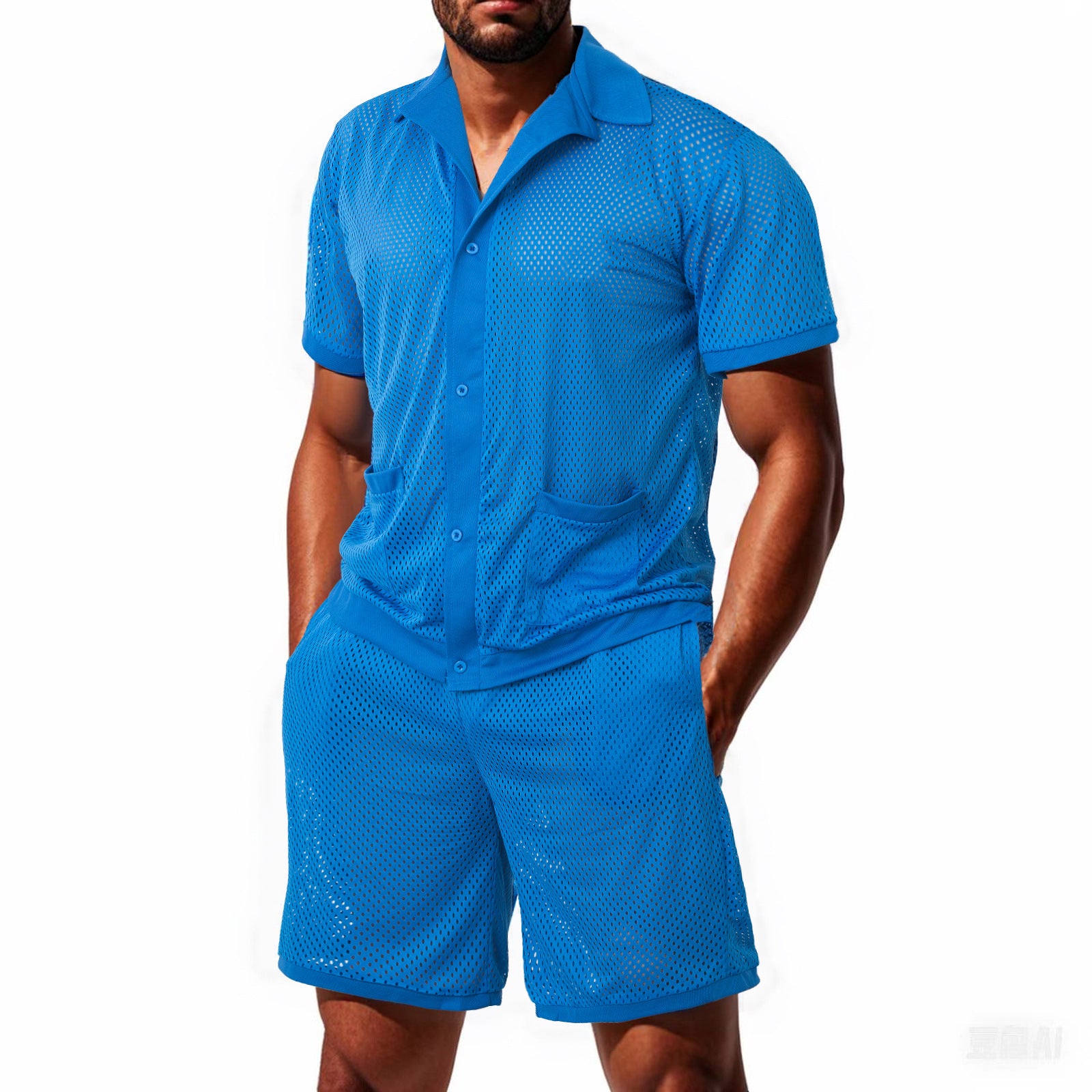 Men's solid color hollow shorts suit