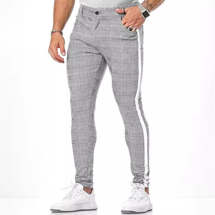 Men's slim striped plaid printed trousers