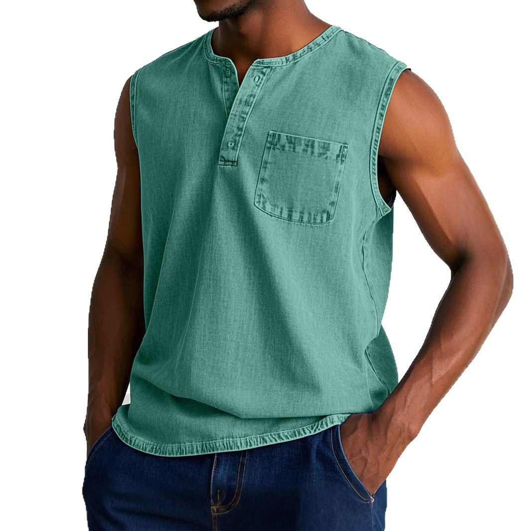 Men's solid color three-button sleeveless T-shirt