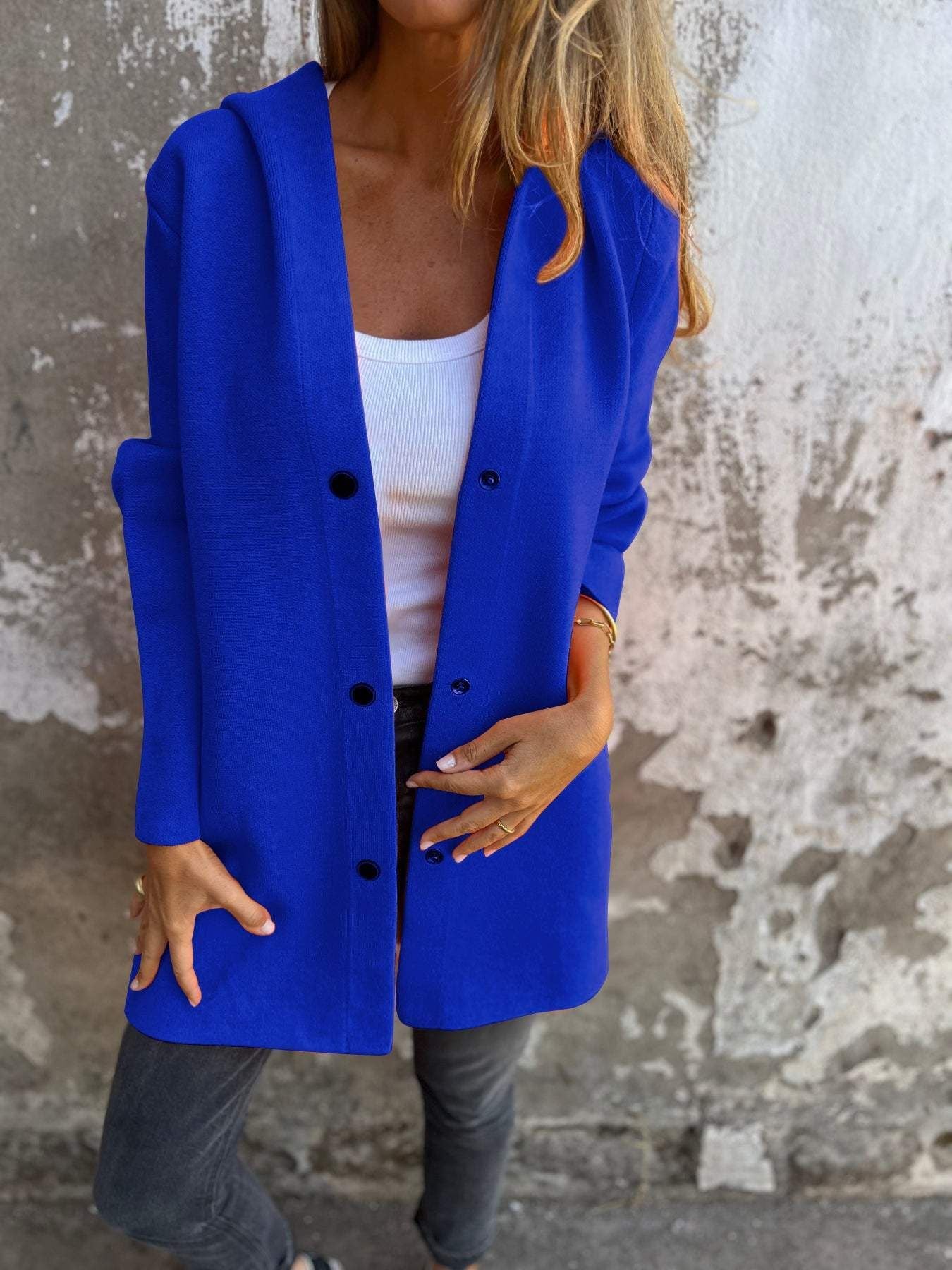 🔥This week's hot sale🔥Women's solid color casual single-breasted hooded jacket