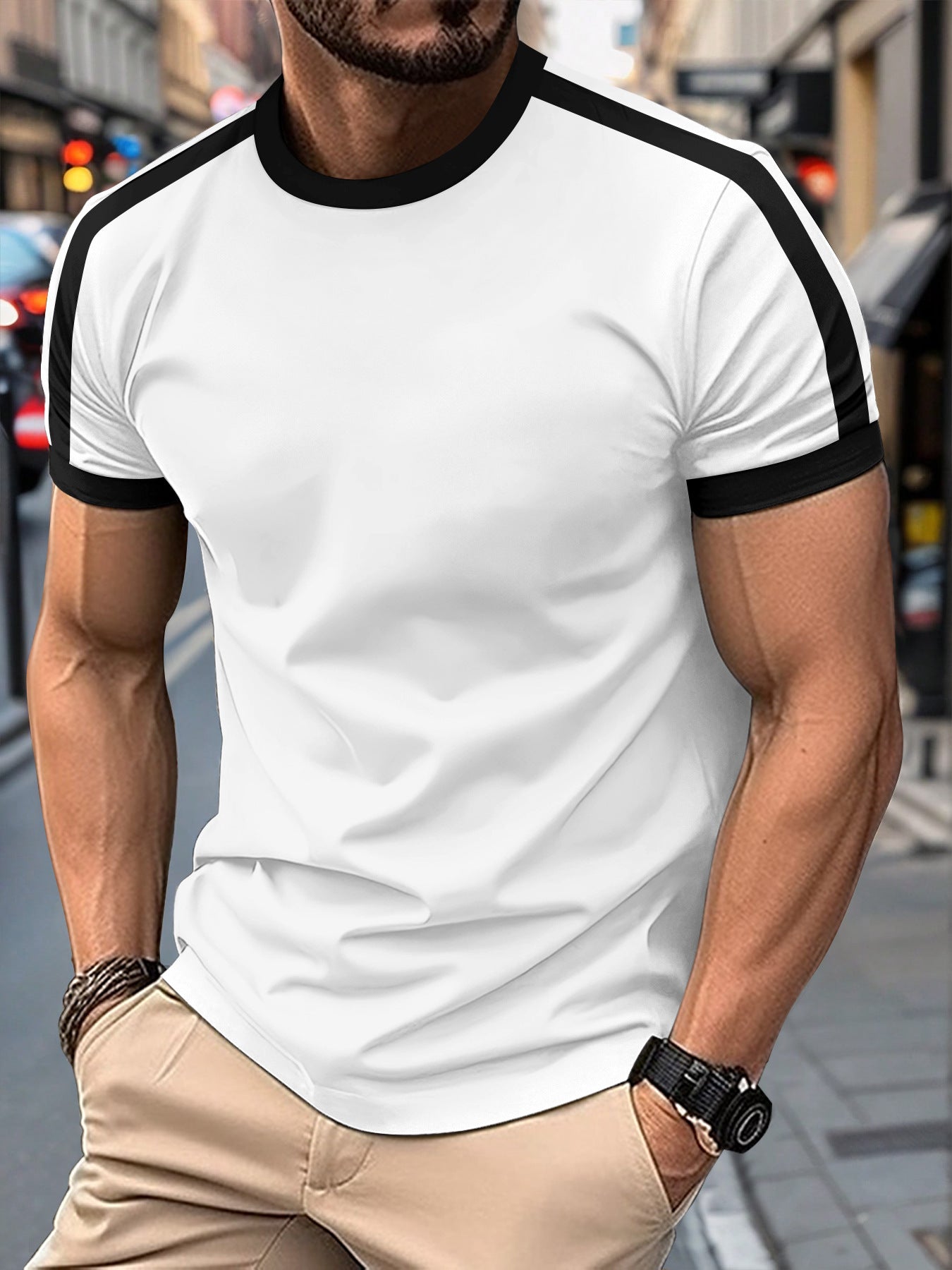 Men's contrasting crew neck T-shirt