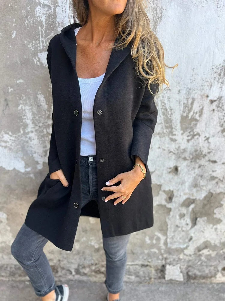 🔥This week's hot sale🔥Women's solid color casual single-breasted hooded jacket